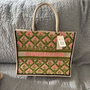 Tiana New York Charleston Green and Pink Tote Bag